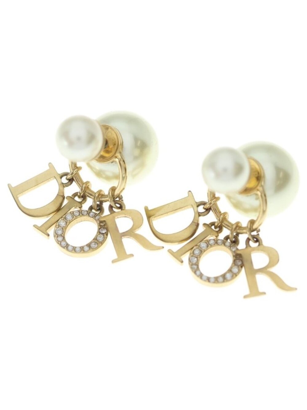 Dior Tribales Earrings Logo Pearl Rhinestone Gold